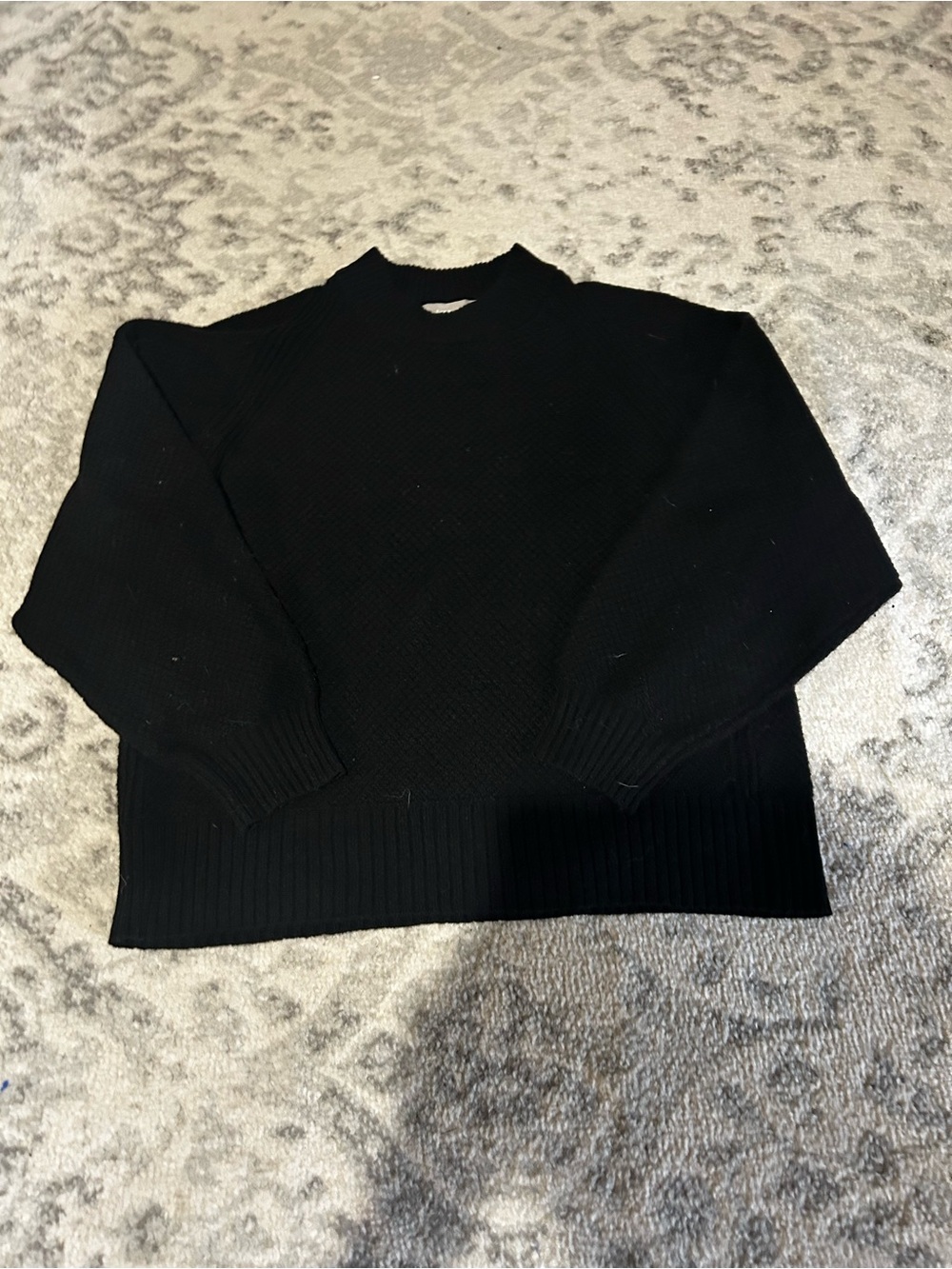 Black waffle recycled cashmere Everlane Large cropped sweater boxy fit mock neck